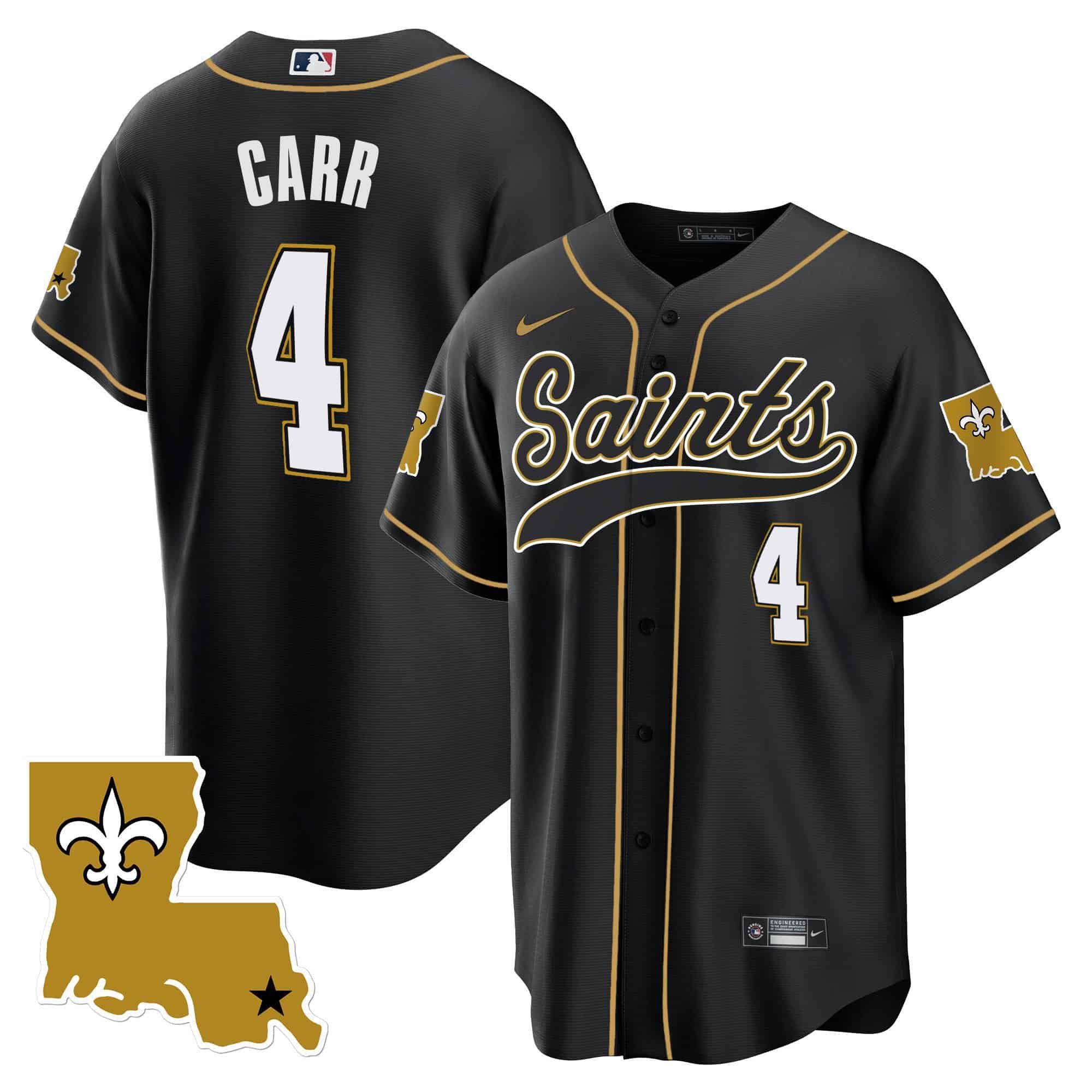Men New Orleans Saints #4 Carr Black 2024 Nike 1987 Legacy Cool Base NFL Jersey style 1